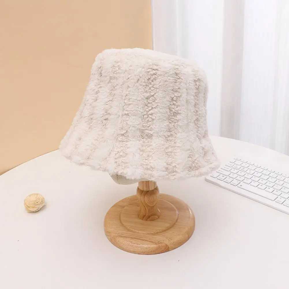 

Winter Bucket Cap Winter Bucket Hat Striped Color Matching Thick Plush Warmth Windproof Anti-slip Ear Protection Stylish Lady