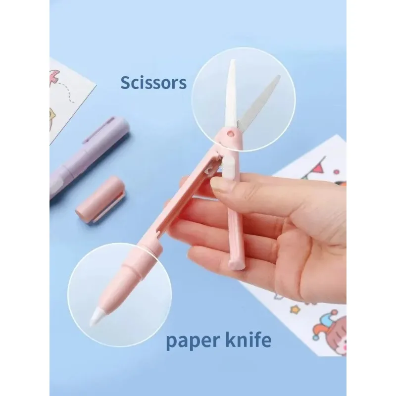 1PCS 간단한 접이식 종이 커터 칼 2 in 1 다기능 포켓 펜 모양 스크랩북 조각 커팅 도구