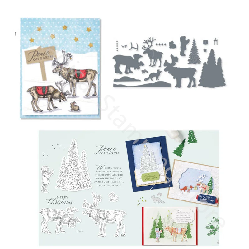 

Christmas Cedar Elk Metal Cutting Dies And Clear Stamp For Diy Dies Scrapbooking Embossed Paper Cards Decorating Photo Album Die