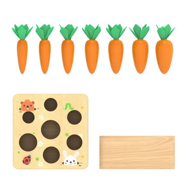 Toys for 1 YearOld Baby Pull Carrot Set Wooden Toy Shape Size Matching Puzzle Wood Game Educational Toys for Children 5