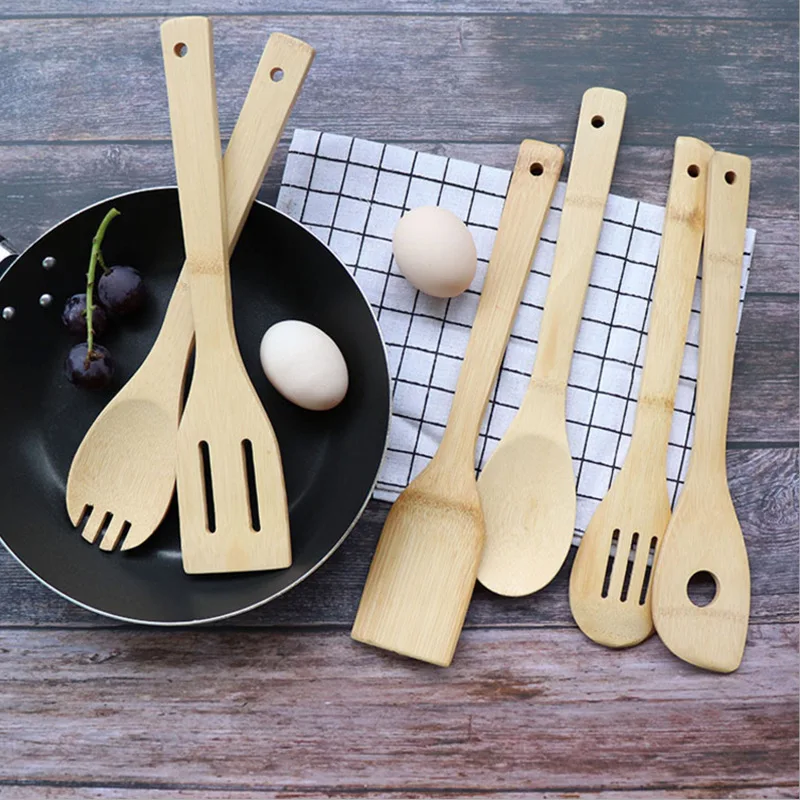 Bamboo spatula spoon set non-stick pan bamboo spoon bamboo spatula stir-fry high temperature resistant frying