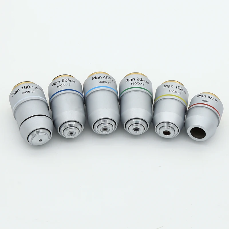 Biological Microscope Plan Objective Lens 4X 10X 20X 40X 60X 100X RMS Thread 160/0.17 2