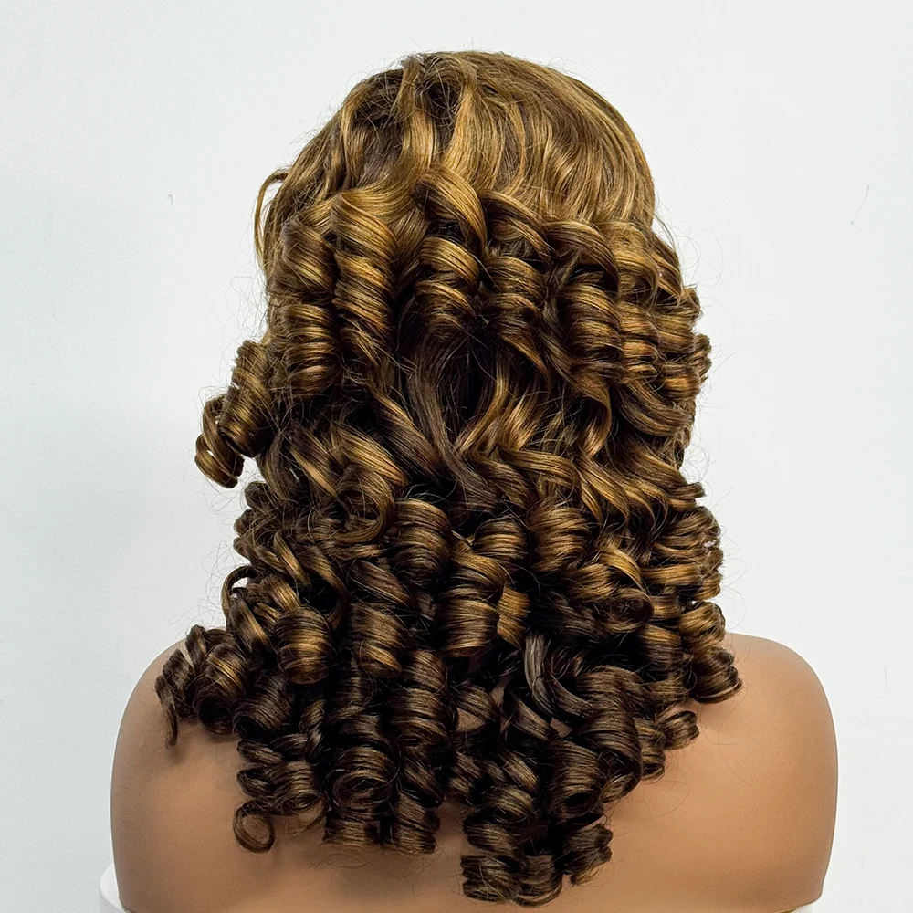 300% Density 4x4 Transparent Lace Closure Loose Bouncy Wave Wavy Curly Human Hair Wig for Black Women Highlight Color