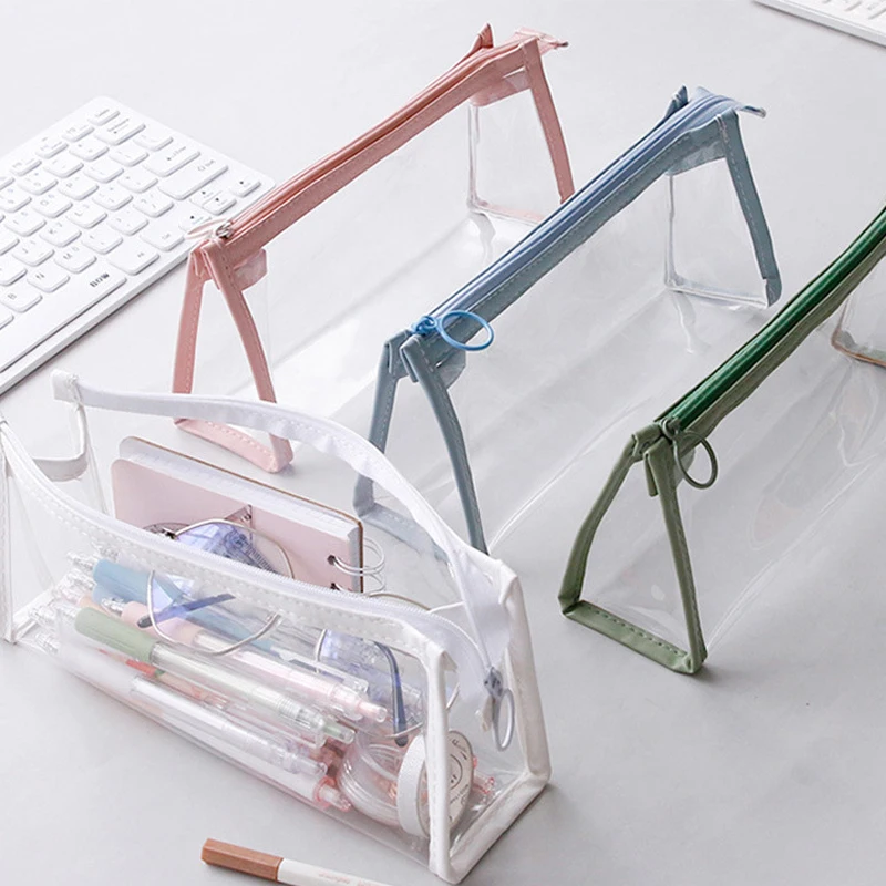PVC Transparent Waterproof Pencil Case Pencil Bags Students Stationery School Supplies Portable Pen Pouch Bag