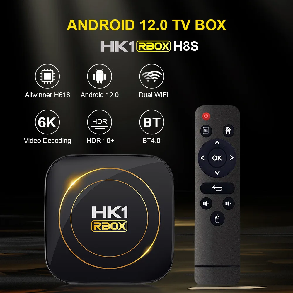 HK1 RBOX H8S Android 12.0 Smart TV Box 2.4G 5G Dual Wifi Allwinner H618 Quadcore 2GB 4GB 16GB 32GB 64GB 128GB 100M 4k TV Box for xiaomi hk1 rbox k8 android 13 rk3528 quad core smart tv box wifi6 16gb 32gb 64gb 100m lan dual wifi 2 4g 5g bt5 0 8k hdr