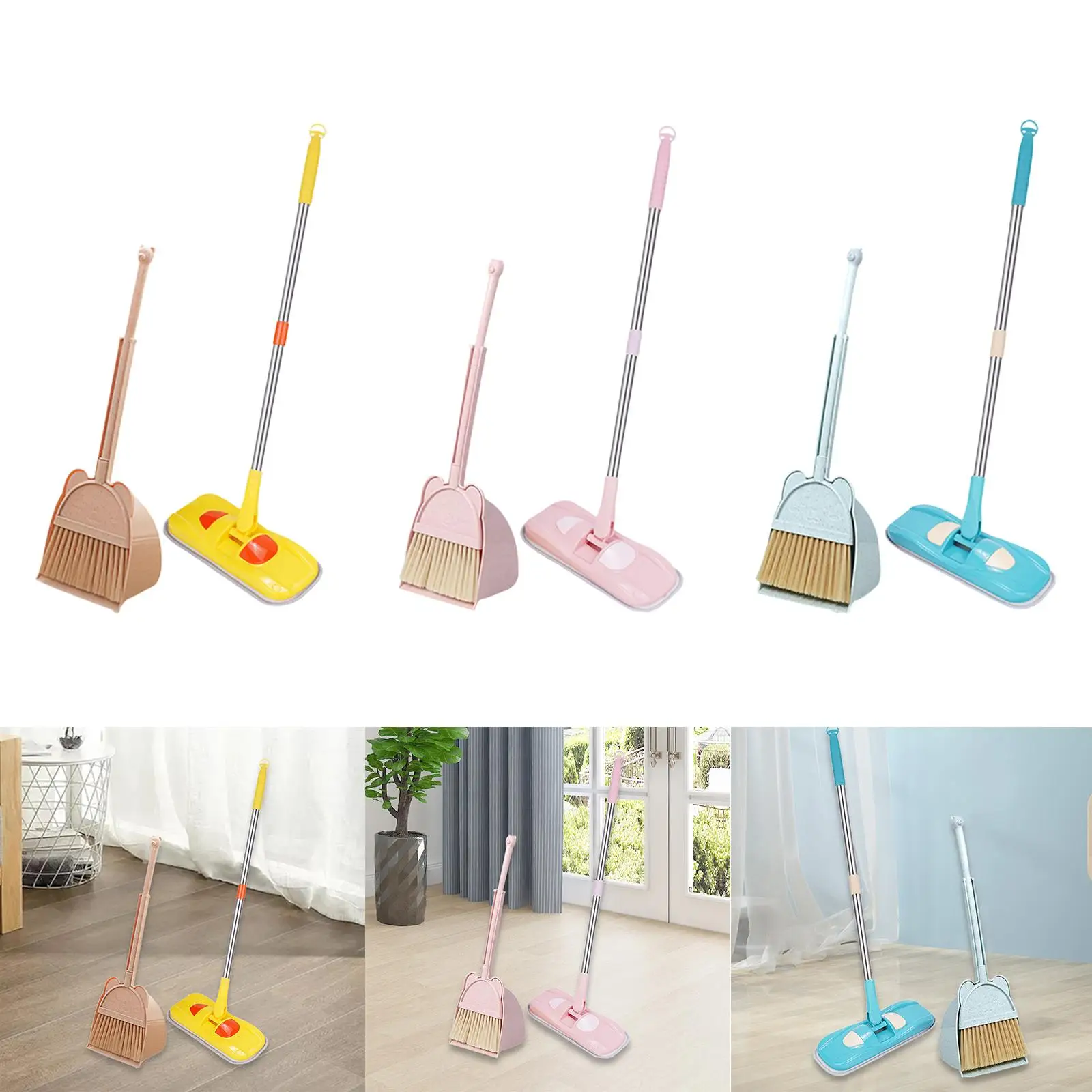 Mini Broom and Dustpan Mop Set for Kids Role Playing Cartoon Toddlers Broom Set for Kindergarten Preschool Girls Boys Age 3-6