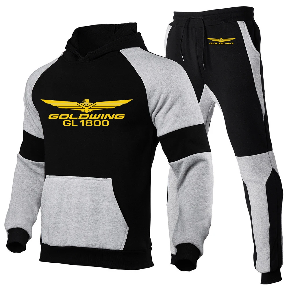 2023 New Spring Autumn Men Goldwing GL 1800 Motocycles Comfortable Casual Joggers Hooded Sportswear Jackets Tricolor Splice Sets