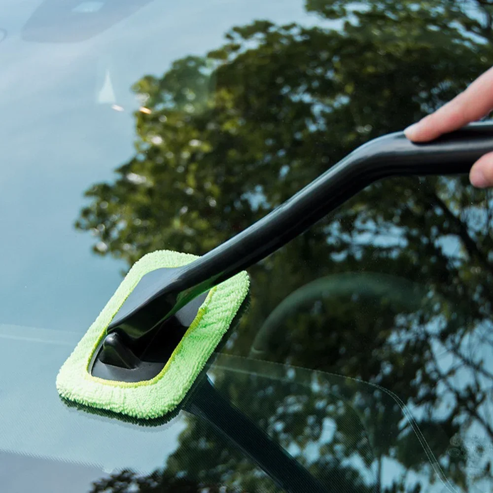 Car Cleaning Window Tool, Microfiber Window Cleaning Tool with Washable and Reusable Cloth Pad Head for Auto Glass Wiper Car