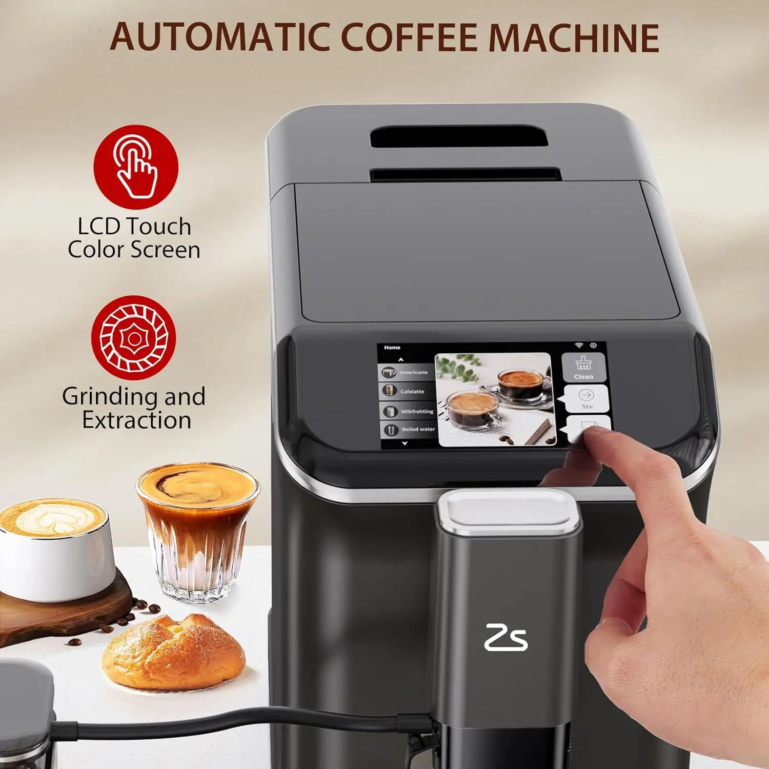 Super Automatic Espresso Machine, Barista Espresso Maker with Automatic Milk Frother and Container for Latte, Cappuccino 3
