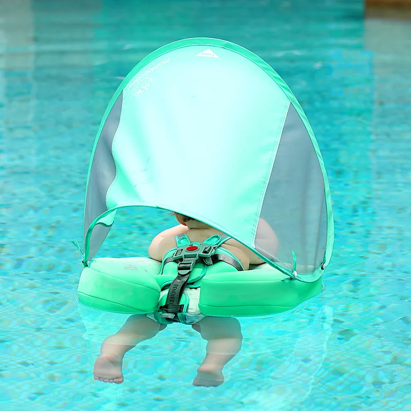 Baby Pool Swimming Float with Canopy Non-inflatable Soft Waterproof Sunscreen Swim Ring Trainer Float for -3-24 Months Water Toy 5