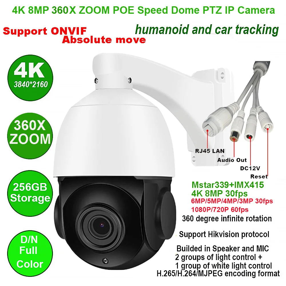 4K 8MP 30fps 360X ZOOM POE ONVIF movimiento absoluto velocidad domo ...