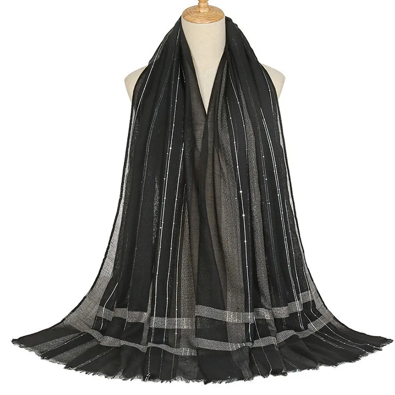 2022 Plain Lurex Sliver Glitter Sequin Fringe Viscose Shawl Scarf