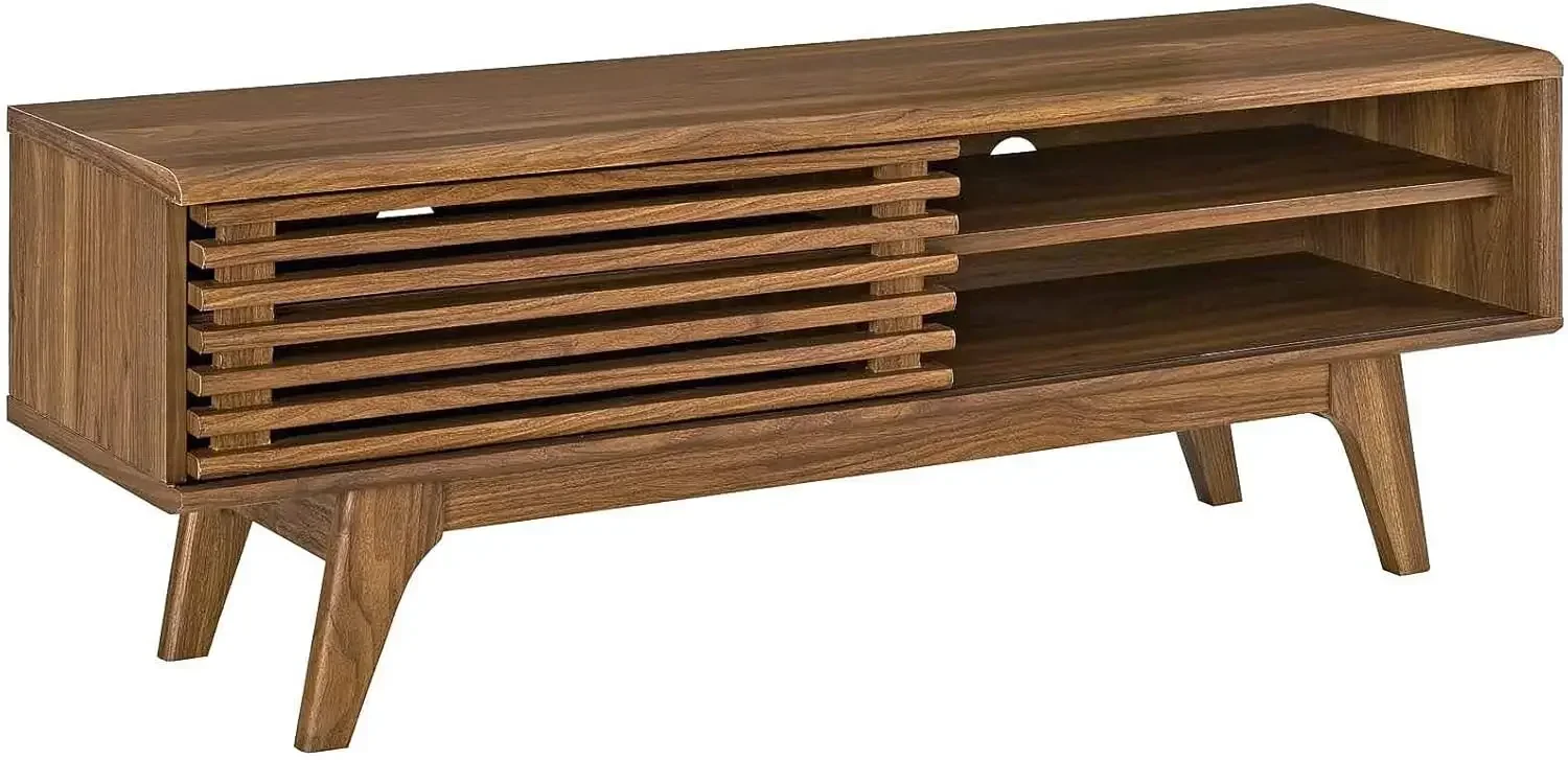 New2025-Render 48" Mid-Century Modern Low Profile Media Console TV Stand, 48 Inch, Walnut
