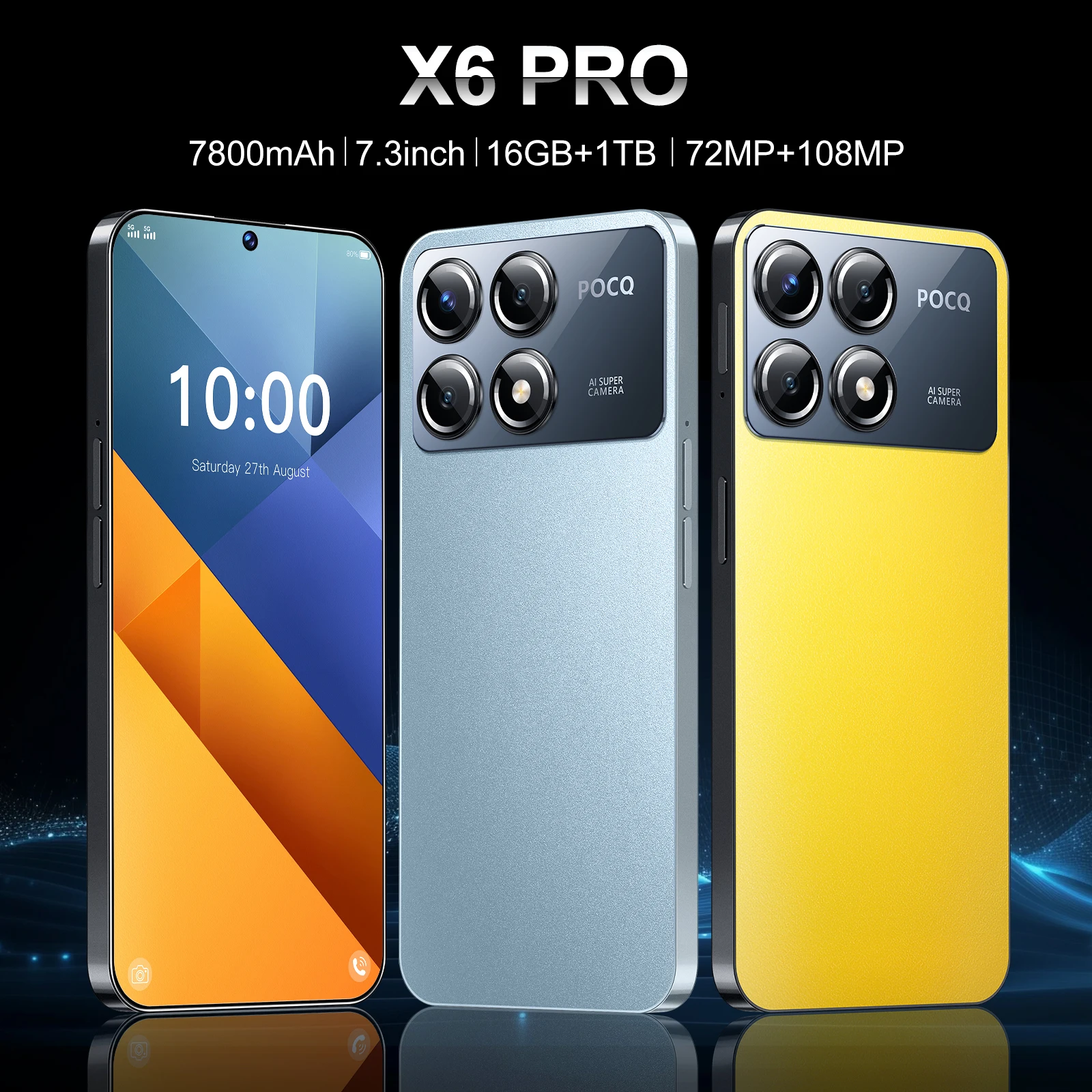 2025 新款X6 Pro 智能手机7.3 英寸全面屏4G/5G 手机16TB+1TB 7800mAh