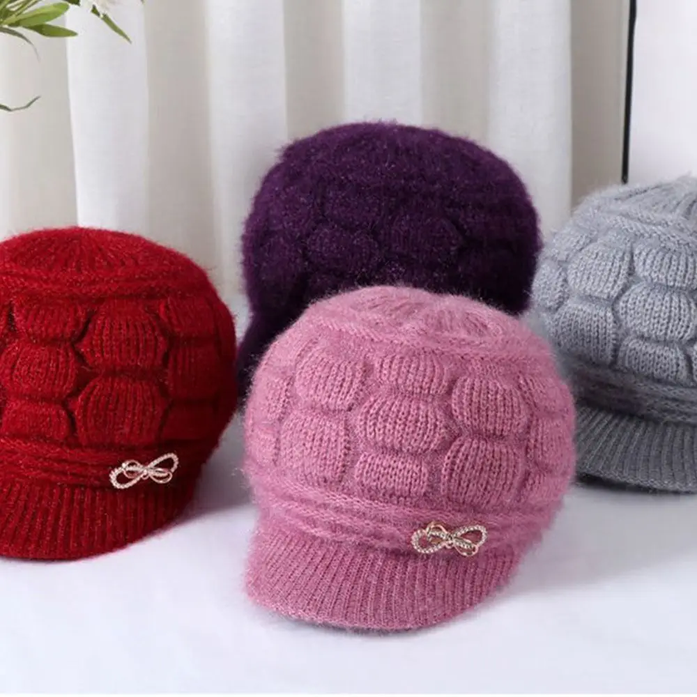 Acrylic Autumn Winter Knitted Hat for Middle Aged Elderly