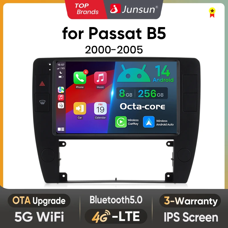 Junsun AI Wireless CarPlay for Apple Android14 Auto Car Radio for Volkswagen Passat B5 Multimedia Navi Stereo