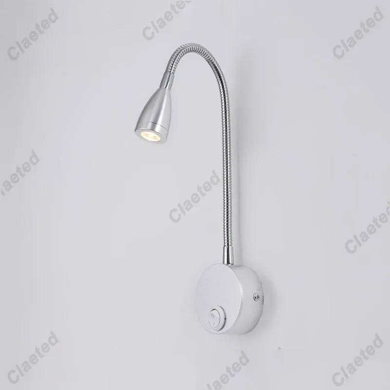 1W/3W LED Wall Lamp Gooseneck Home Hotel Loft Bedside Reading Lights Black Silver Flexiable ON/OFF Switch 90-260V Spot LED Bulb