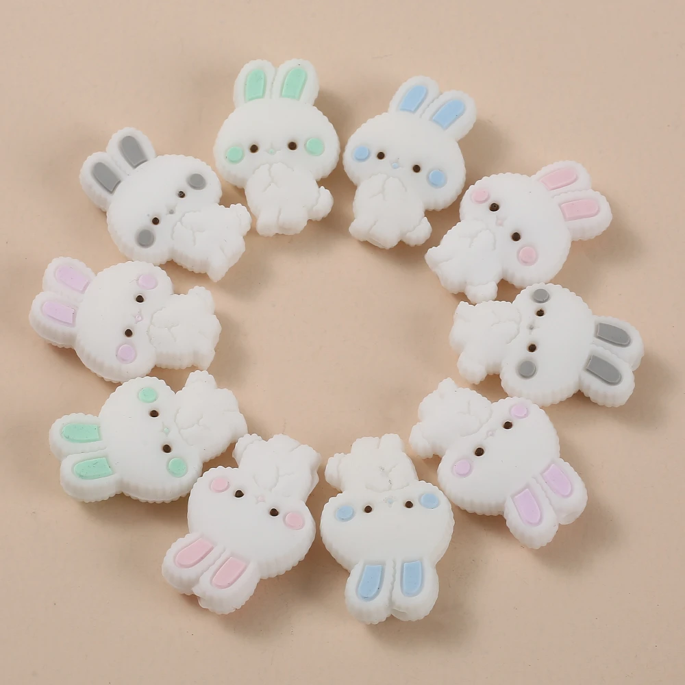 Cartoon Animal Bunny Silicone Bead 10Pcs 18x27mm Food Grade Teether Bead For Jewelry Making DIY Pacifier Chain Necklace Bracelet