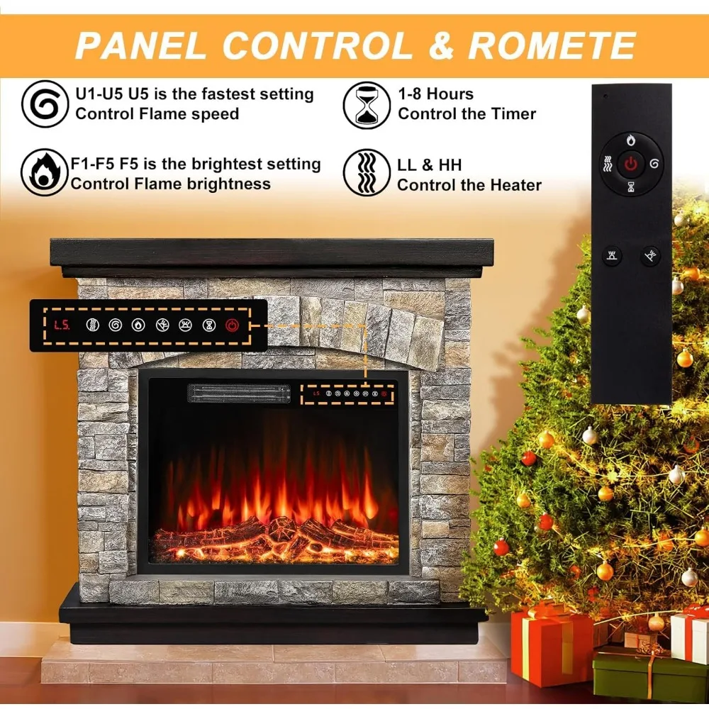 36"Electric Fireplace with Mantel,23 inch Electric Fireplace Insert,TV Stand Heater with Remote Control Timer LED Flame 2