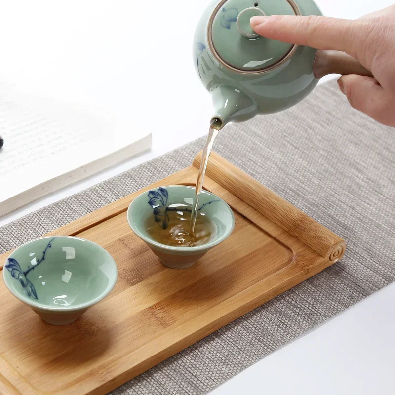 1pc Hand-painted open slice ice cracked rough pottery cup, Japanese master green glaze lotus tea cup, kung fu tea set
