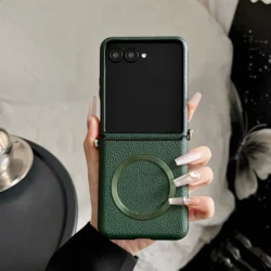 Magnetic Wireless Charging Litchi Texture PU Leather Phone Case with Magsafe Compatibility - Motorola razr 2024 (Dark Green)