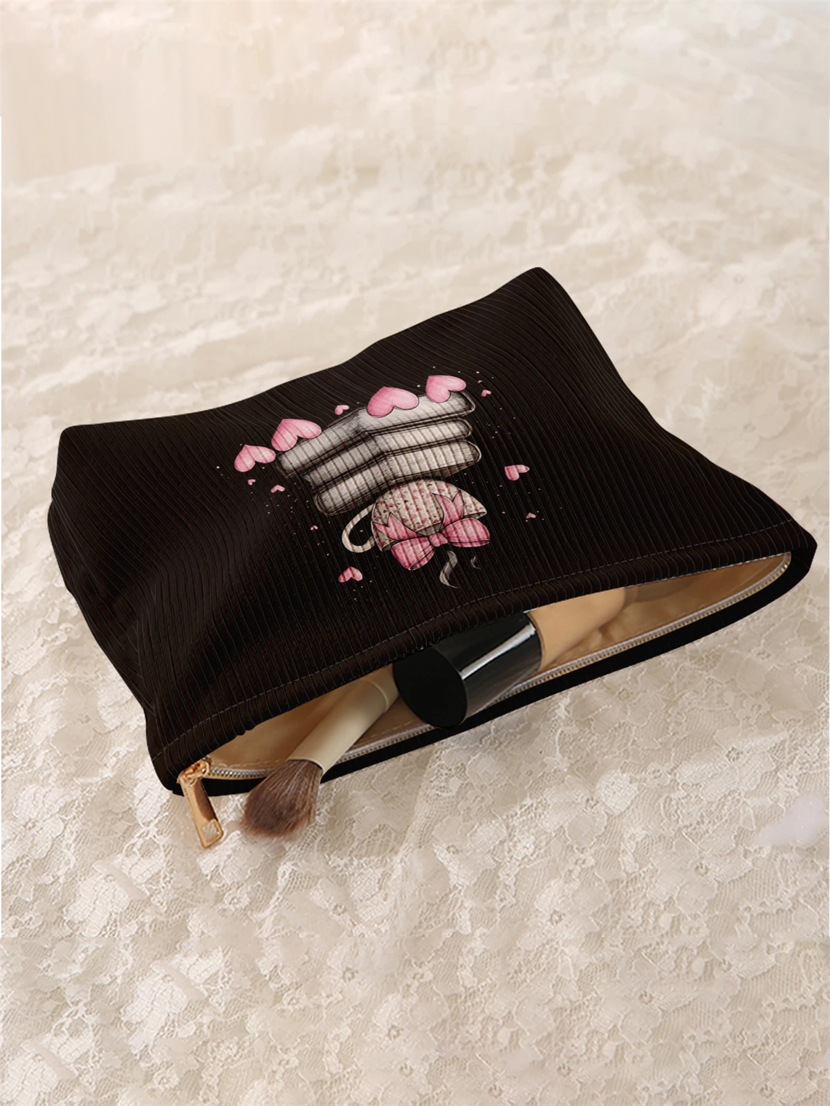1pc book pattern printed corduroy makeup bag, lightweight zipper makeup storage box, multifunctional bag with lining