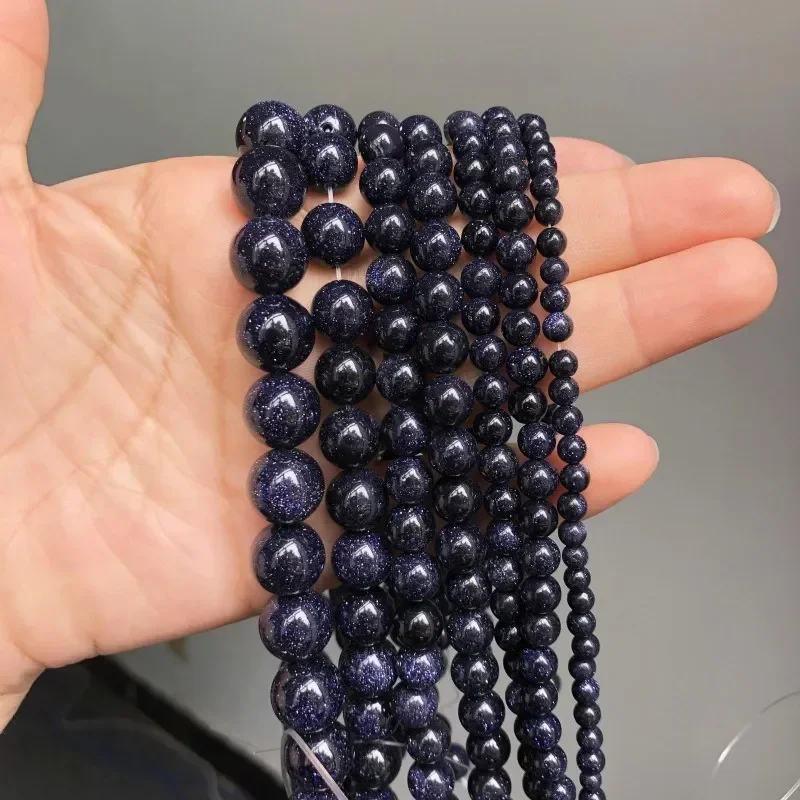 15inch Wholesale Natural Stone Beads Blue Sand  Round Shape Loose Bead for Jewelry Making DIY Bracelet 4 6 8 10mm