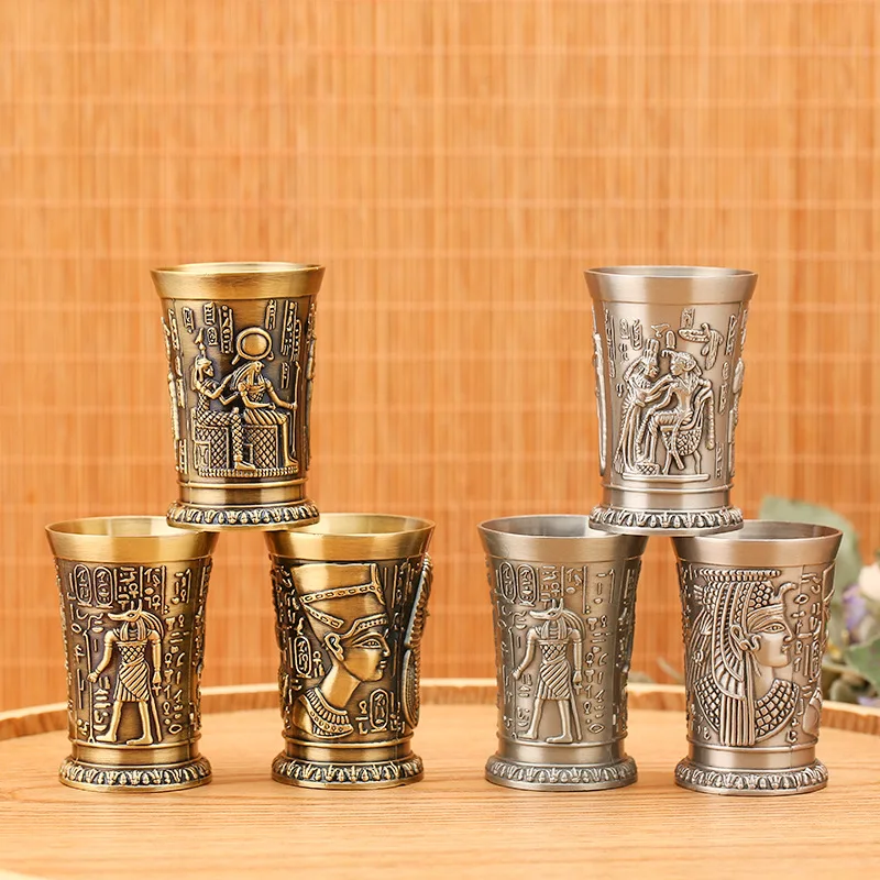 Shot Glass 1oz Metal Vintage Egyptian Chalice Creative Wine Shot Glasses Personalized Sip Glass Used for Tequila Vodka Cocktail