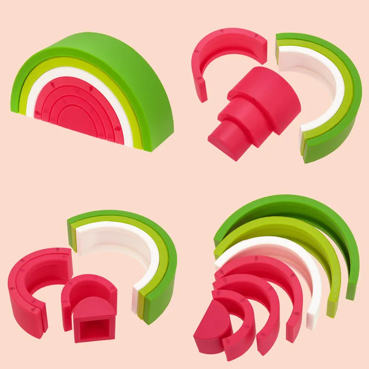 TYRY.HU 7pcs Baby Silicone Building Blocks Rainbow Soft 3D Montessori Teether Educational Toy Gift for Infants