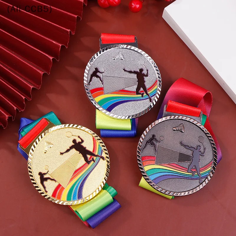 Rainbow Ribbon Neck Rope Badminton Medal Metal Sports Badminton Competition Prizes Craft Souvenir