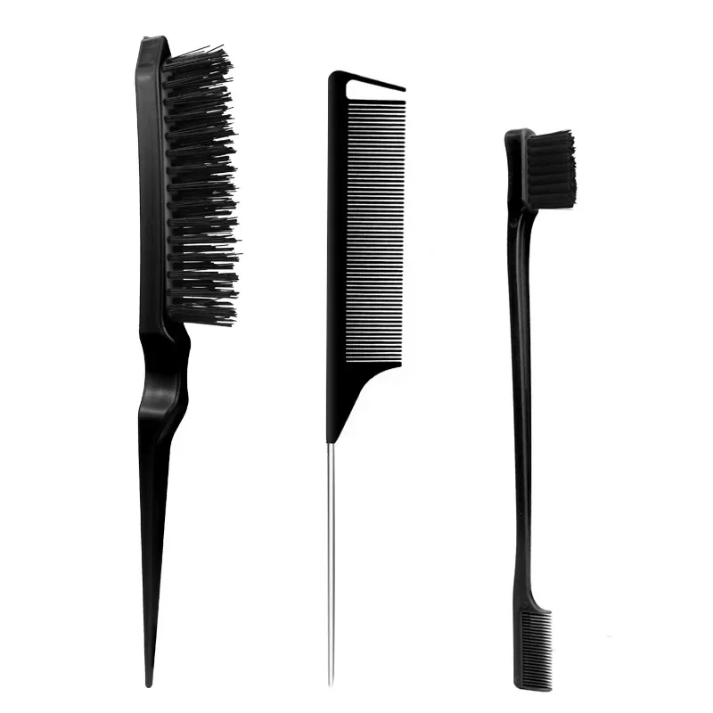 3Pcs Slick Back Hair Brush Set Bristle Hair Brush Brush Teasing Comb for Women Baby Kids Black Hair 4
