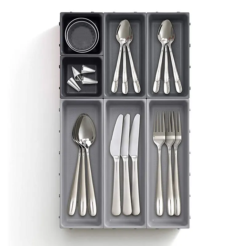 Kitchen Drawer Organizer Box Cutlery Storage Box Dressing Cabinet Cosmetic  Lipstick Finishing Grid Box Stackable Desktop Storage