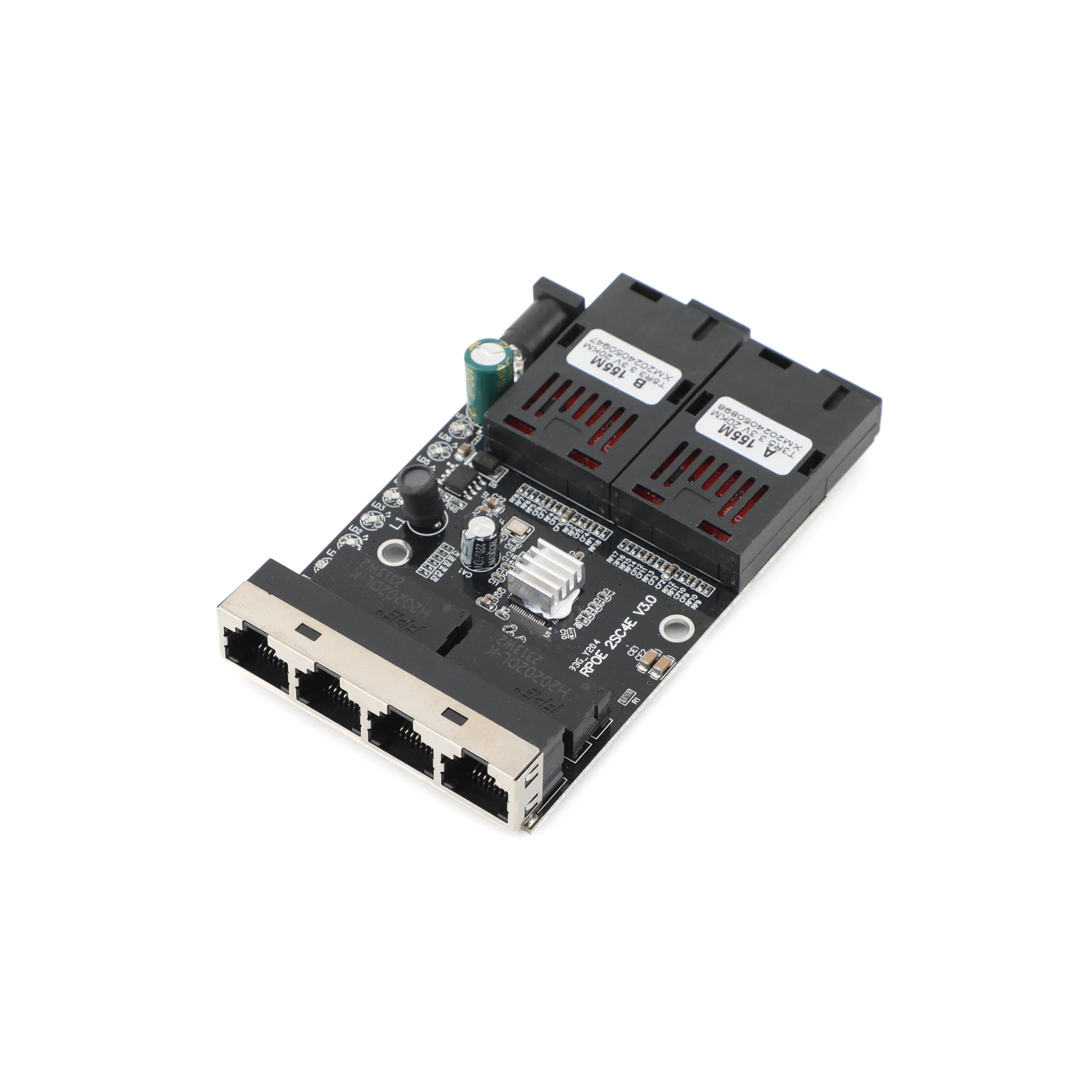 PCBA Board Fiber Optic Media Converter 100M 4 RJ45 to 2 SC A + B Optic Connector 1310nm/1550nm Ports 20KM Ethernet Switch Black fiber optical media converter
