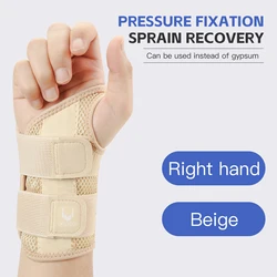 Finger Joint Pain Relief Adjustable Dual Strap Wrist Guard with Slim Design and Thumb Support - S/M (Beige - Right Hand)