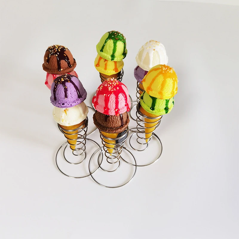 Cone Holder Stand Ice Cream Rack French Fry Waffle Display Roll Cones Metal Basket Hand Fries Serving Steel Stainless 1Pcs