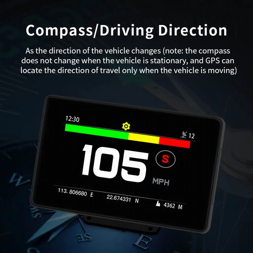 Vjoycar  GPS HUD Ǯ ġ ũ, ٱ  ÷, ħ ð,   Ÿ ӵ ˶, 2 in 1