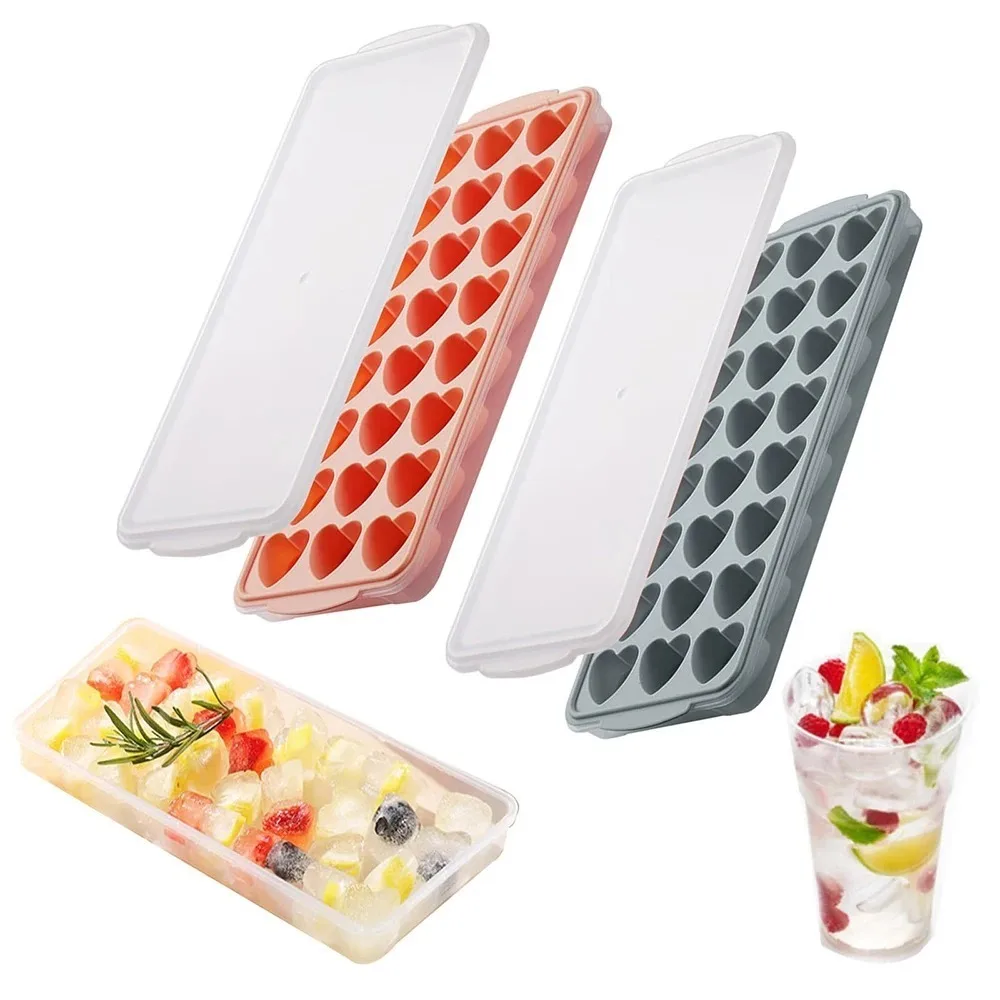 24Grid Silicone Ice Cube Tray Silicone Heart Shaped Ice Mold with Lid for Valentine's Day Candy Drink Chocolate Ice Cream Maker