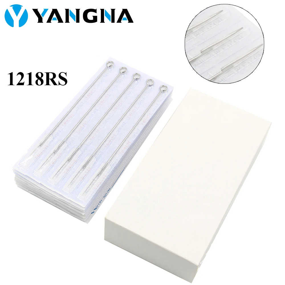 Yangna 50PCS 18RS Tattoo Needles Disposable Stainless Steel Sterilized Needles Round Shader Needles for Body Art Tattoo Supplies 50 pair tattoo nitrile rubber gloves disposable sterilized high elasticity tattoo latex gloves finger protector tattoo supplies