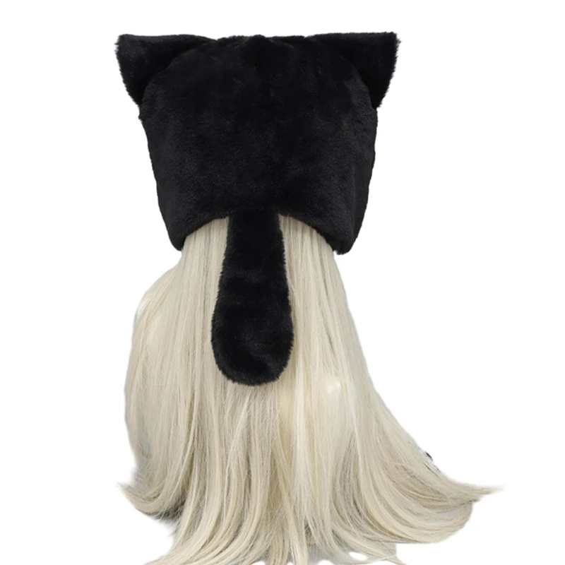 Cartoon Plush Hat Ear Beanie Hat Girls Casual Slouchy Hat Warm Headwear