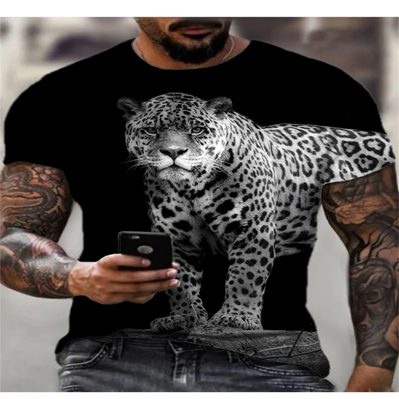 

2024 Men's Fashion 3D Cool Animal Tiger Digital Print Trendy Round Neck Short Sleeve T-shirt European and American Style