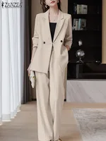 ZANZEA Korean Fashion Blazer Tops 2pcs Suits Autumn 2024 Solid Color Women Elegant Pant Sets Trousers Commute Blazer Suits - Image 3