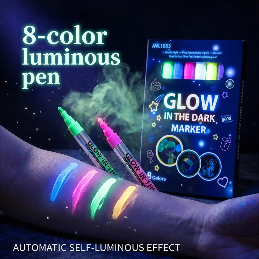 Pennarelli Fluorescenti a 8 Colori, Decorazioni per Feste, Idee Fai-da-Te, Insegne Luminose, Impermeabili e Non Tossici per Viso, Vetro, Pietra - immagine 2
