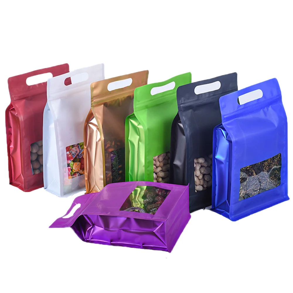 

50Pcs/Lot Waterproof Food Packaging Plastic Bag Inner Aluminium Foil Stand Up Zip Lock Trolley Window Handle Snack Candy Storage