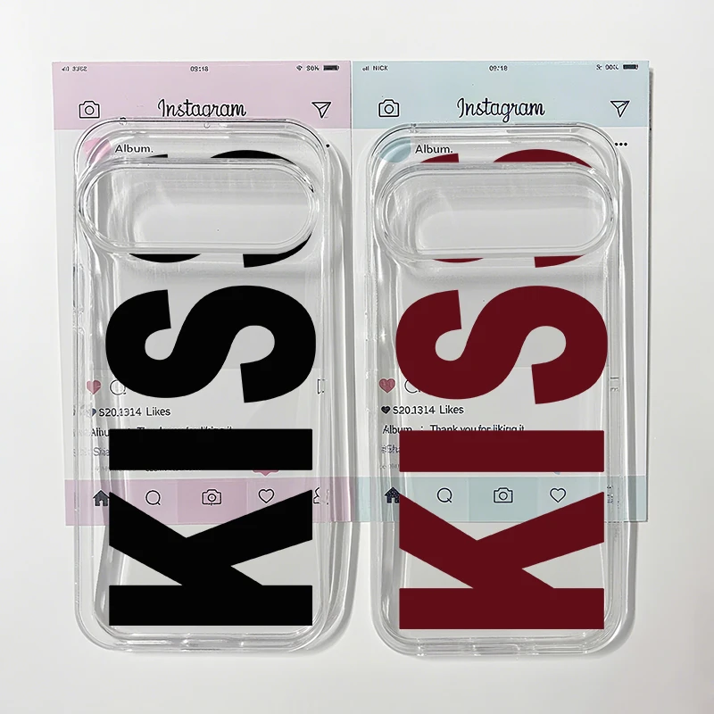 Stylish Pink & Black 'Kiss' Design Shockproof Clear Soft TPU Phone Case