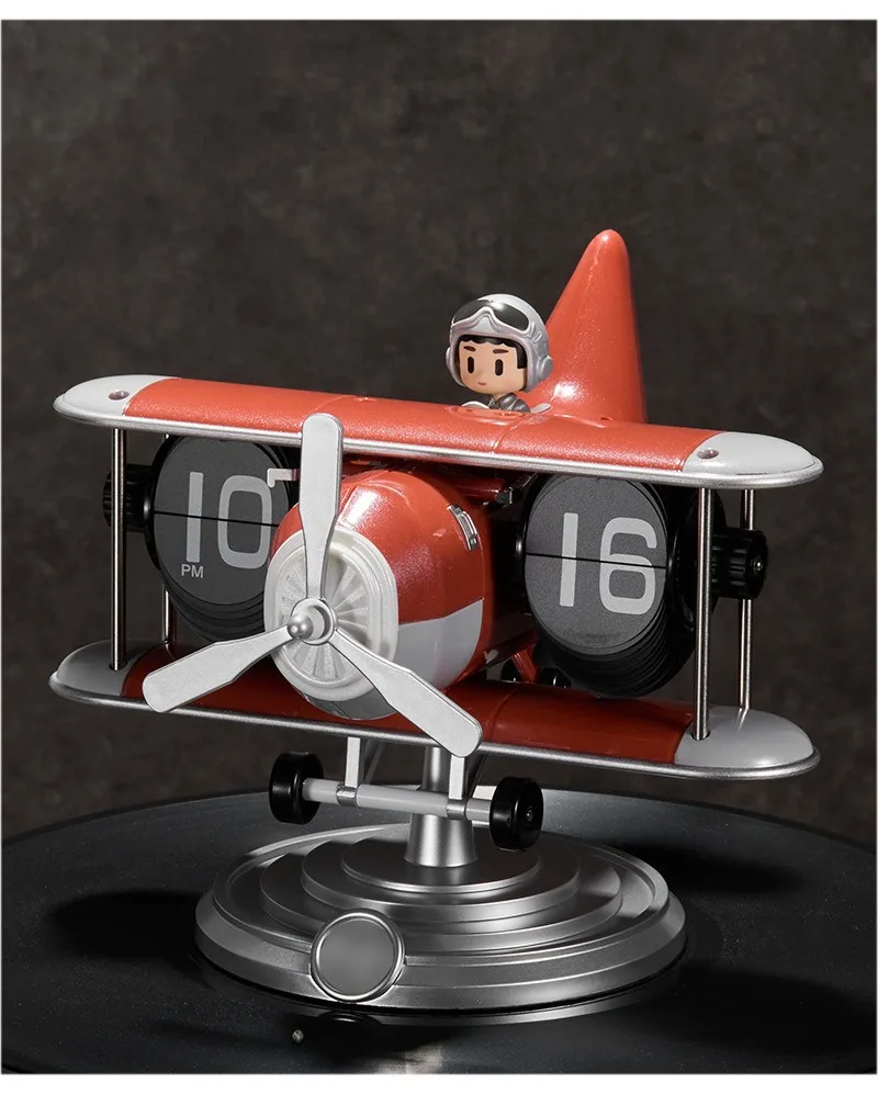 Plastic Case Creative Table Clocks Vintage Aircraft Moulding Desk Clock Auto Page-Turning