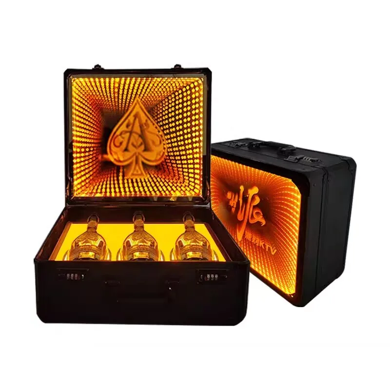 3 bottles Ice Rock Ace of Spade LED Luminous Champagne Cocktail Wine Box Whisky Carrier Case VIP Bottle Presenter Suitcase
