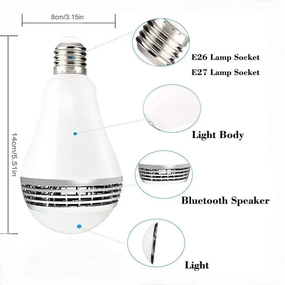 스마트 LED 전구 RGB 컬러 음악 램프, 무선 4.0 제어, 음악 스피커 타이머, E27