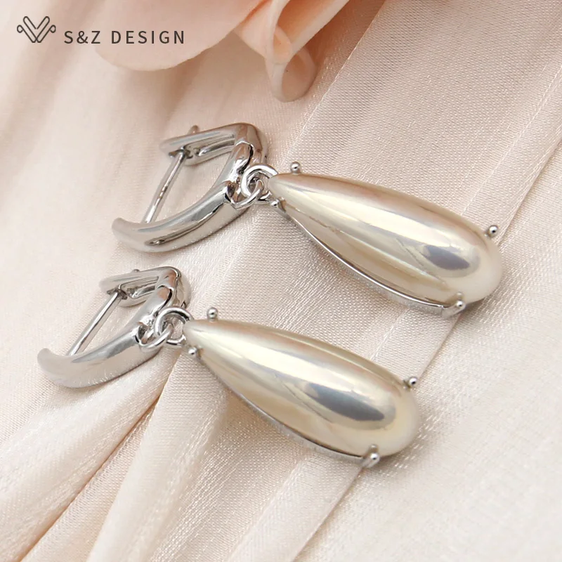 S&Z DESIGN New Fashion Elegant 585 Rose Gold Color Water Drop Simulated-pearl Dangle Earrings For Women Wedding Jewelry
