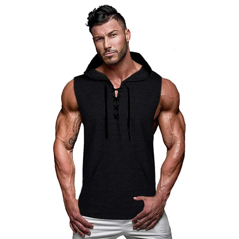 

Мужская летняя майка без рукавов с капюшоном, одежда в средневековом стимпанк, Мужская однотонная приталенная повседневная спортивная рубашка, майка, Топ