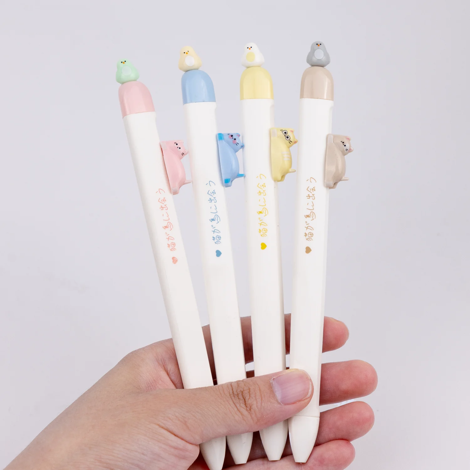 4 Pcs/Set Creative Cat And Bird Design Gel Pens Cute Funny Decompression 0.5mm Black Ink Writing Pens Stationery Supplies
